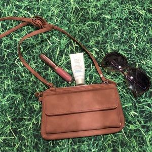 Tan Crossbody Clutch Wristlet